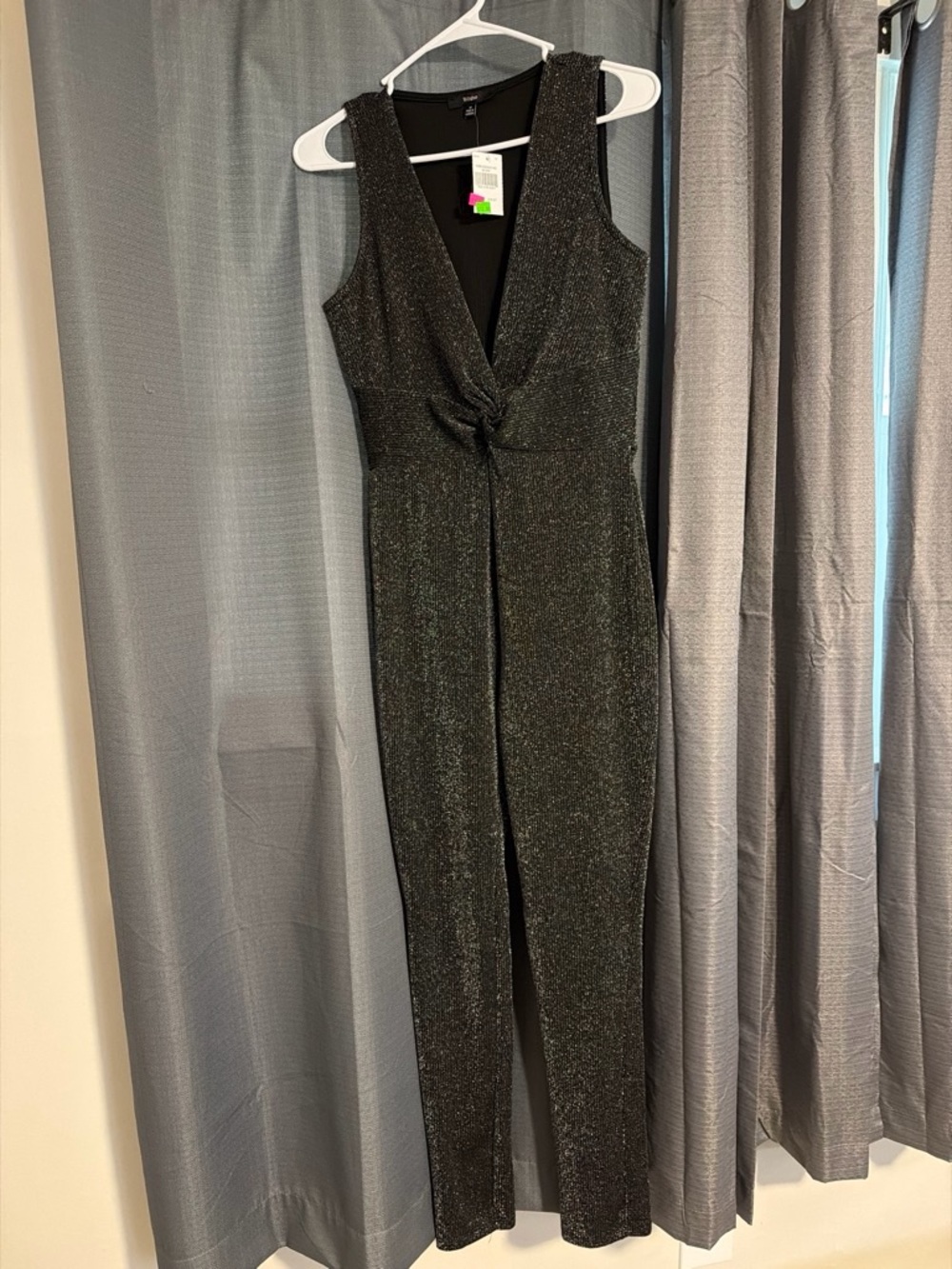 Rainbow Sparkle Knot-Front Sleeveless Jumpsuit - Black